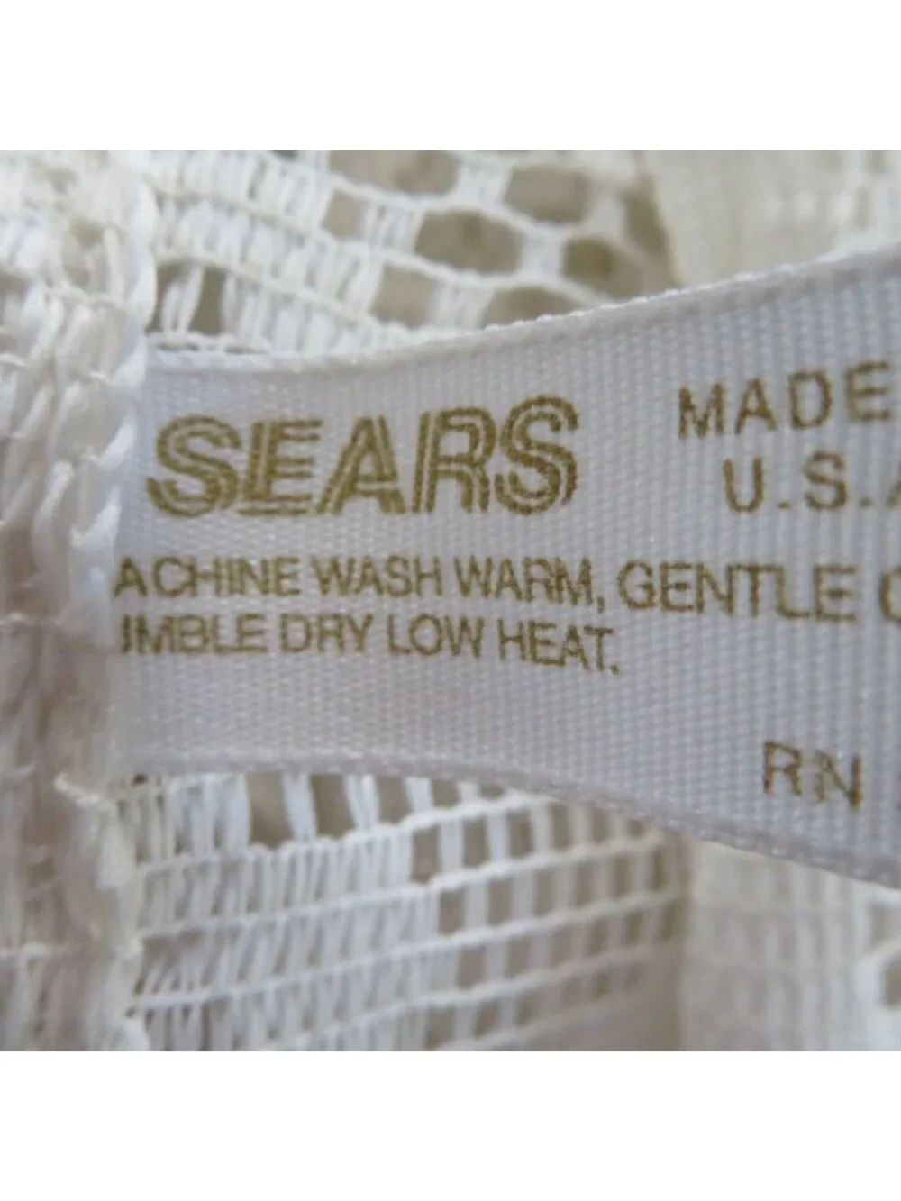 Vintage Sears White Lace Fabric Shower Curtain Ruffled Valance Floral 66